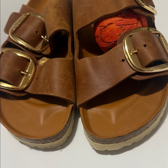 Birkenstock Tan Leather Sandals with Gold Buckles main image 5